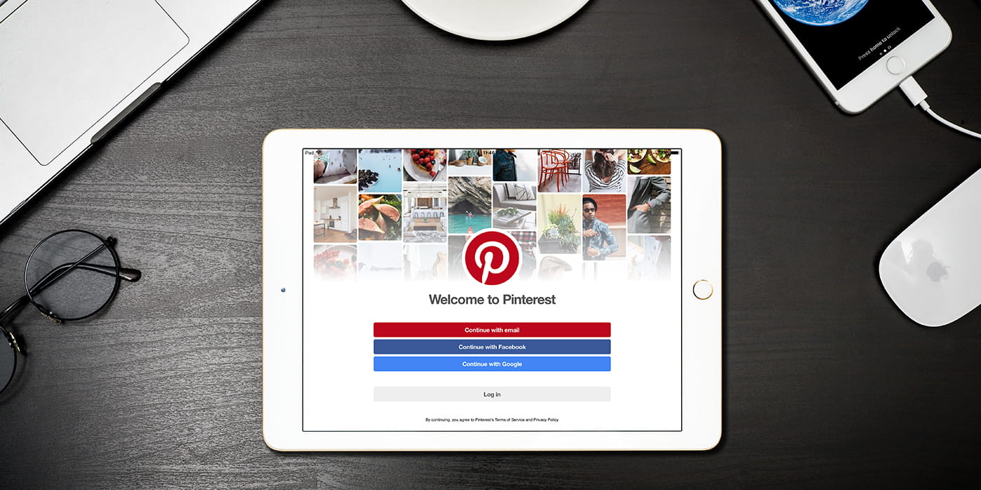 Pinterest log on page on iPad