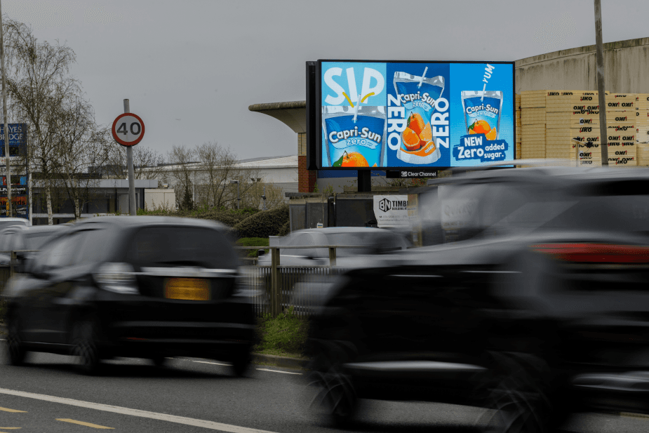 Capri-Sun Zero sugar outdoor billboard as part of iProspect campaign on urban roadside.