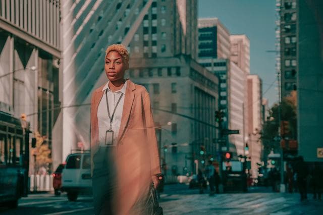 woman walking down street
