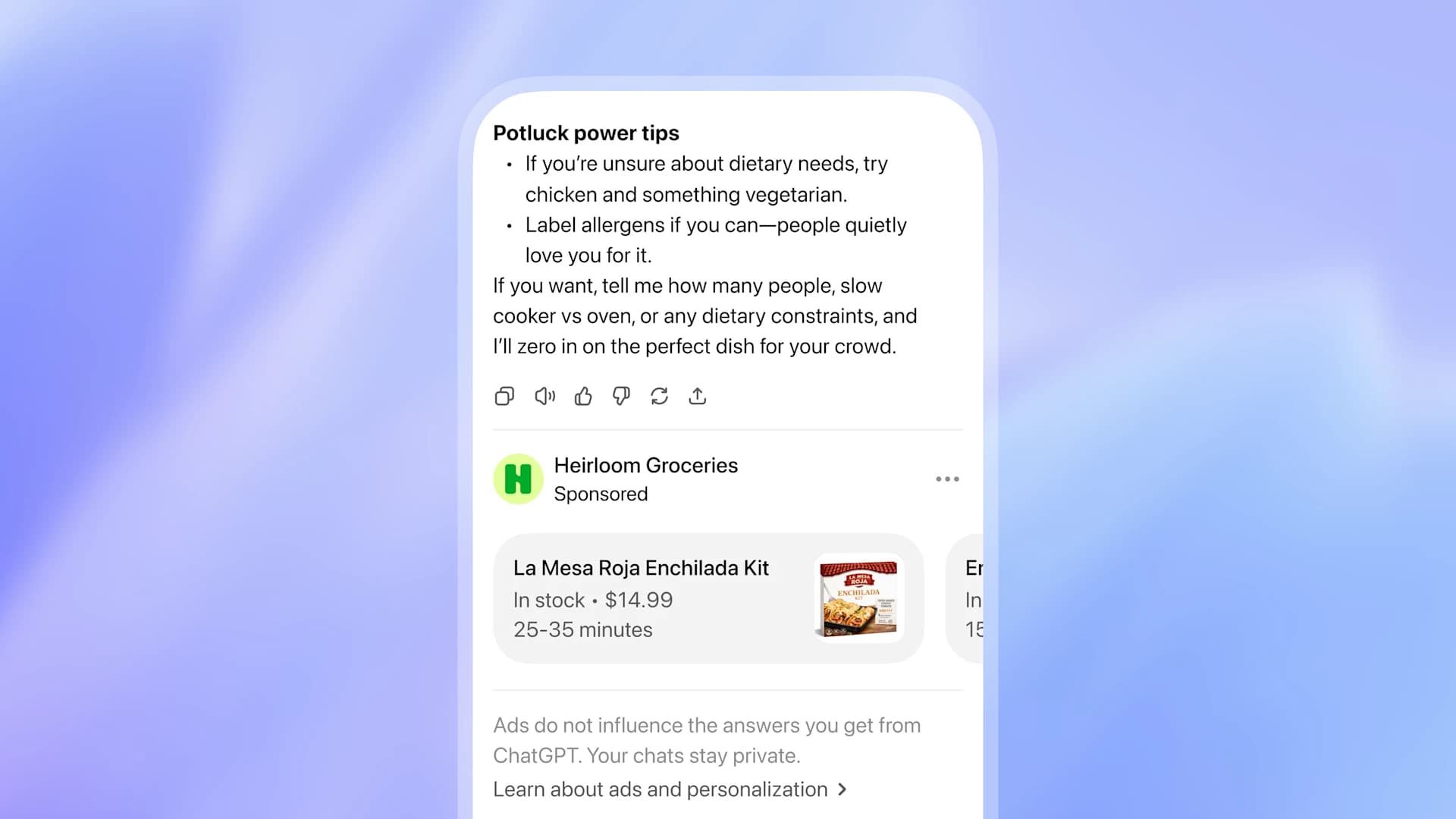 ChatGPT ads as seen on their platform